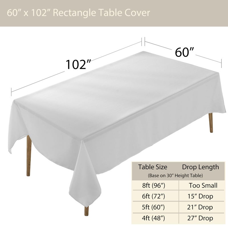 Craft And Party Rectangle Tablecloth, 60 x 102 Inch White Tablecloth, 6ft Rectangle Table Cloth, Polyester Fabric Washable Tablecloth for Home, Party, Wedding or Restaurant Use. - Image 3
